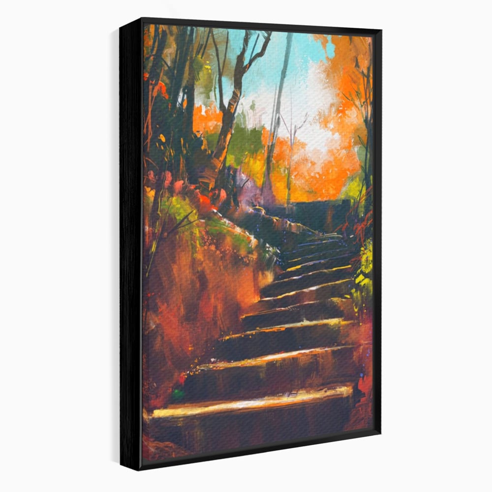 Tablou canvas cu tablou canvas cu scari de toamna, in rama de aluminiu negru